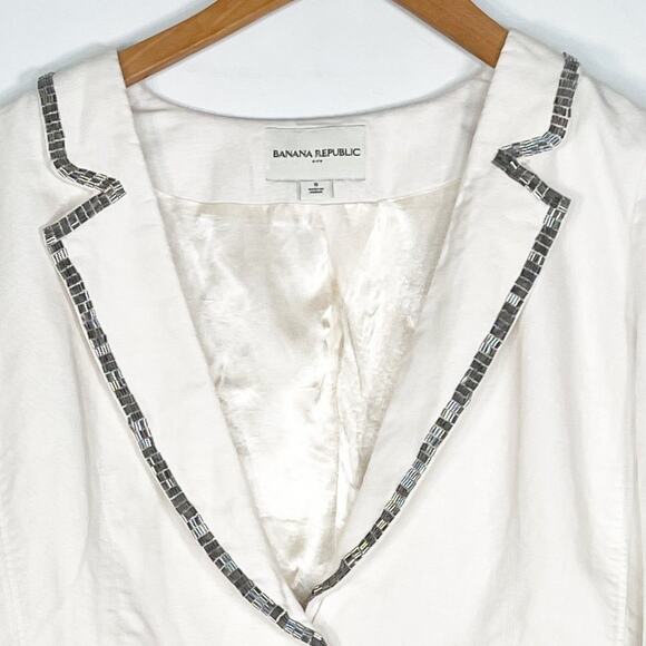 Banana Republic Off-white Linen Sequin Cropped Tuxedo Collar Jacket - Picture 2 of 10